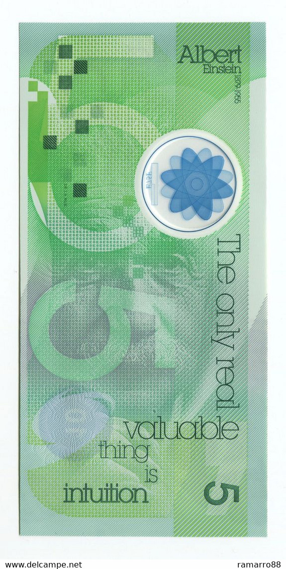 De La Rue - Albert Einstein 5 - Guardian Polymer Specimen Test Note Unc - Fiktive & Specimen