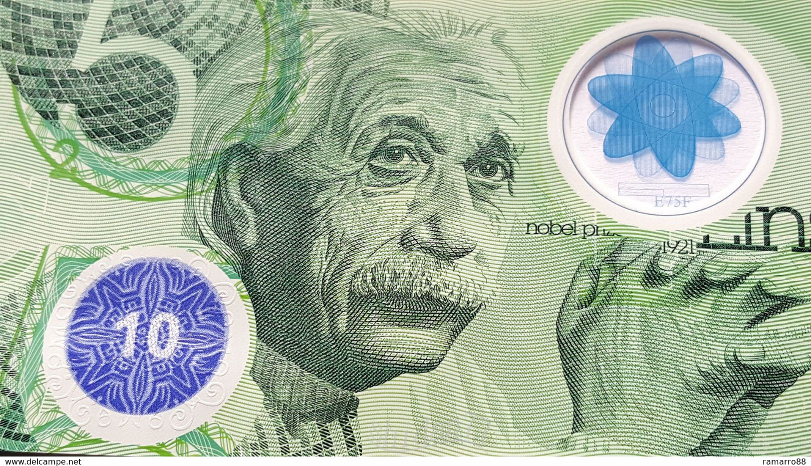 De La Rue - Albert Einstein 5 - Guardian Polymer Specimen Test Note Unc