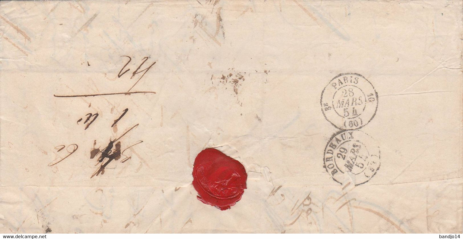 1854 - Lettre De Londres Pour Bordeaux ( Cachet Arrivée Par Calais Et Cachet  "Croix De Malte" - Postmark Collection