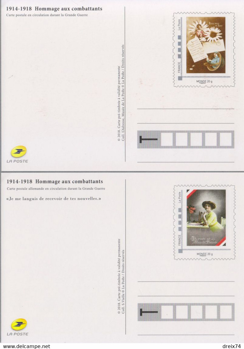 ❄️FRANCE 2018 - Lot De 4 Cartes Postales Prêt-à-poster - NEUF - 1914-1918 Hommage Aux Combattants - Lots Et Collections : Entiers Et PAP