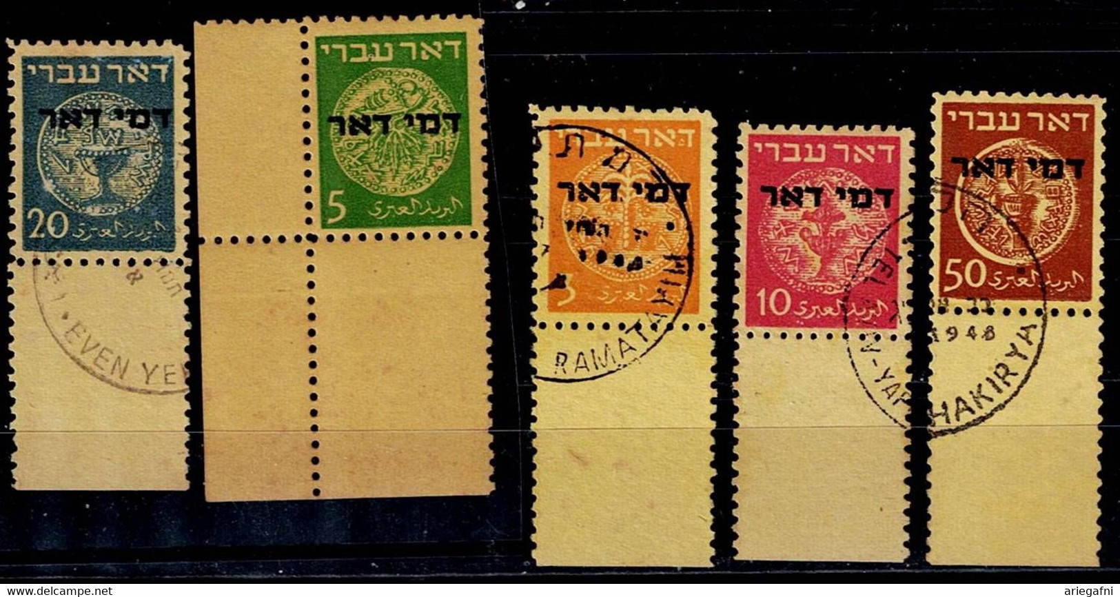 ISRAEL 1948 POSTAGE DUE I SET WITH TABS USED VF!! - Timbres-taxe