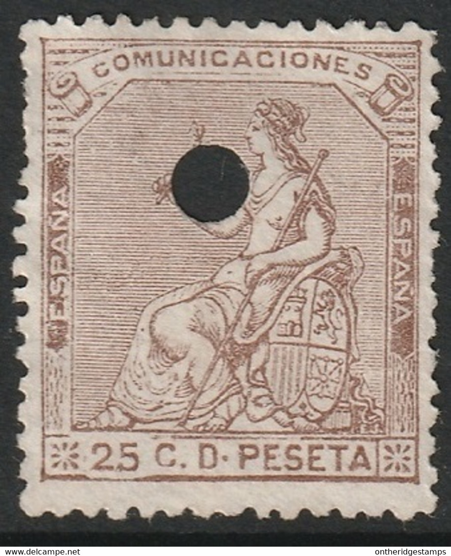 Spain 1873 Sc 195 Espana Ed 135T Yt 134 Used Telegraph Punch Cancel - Usati