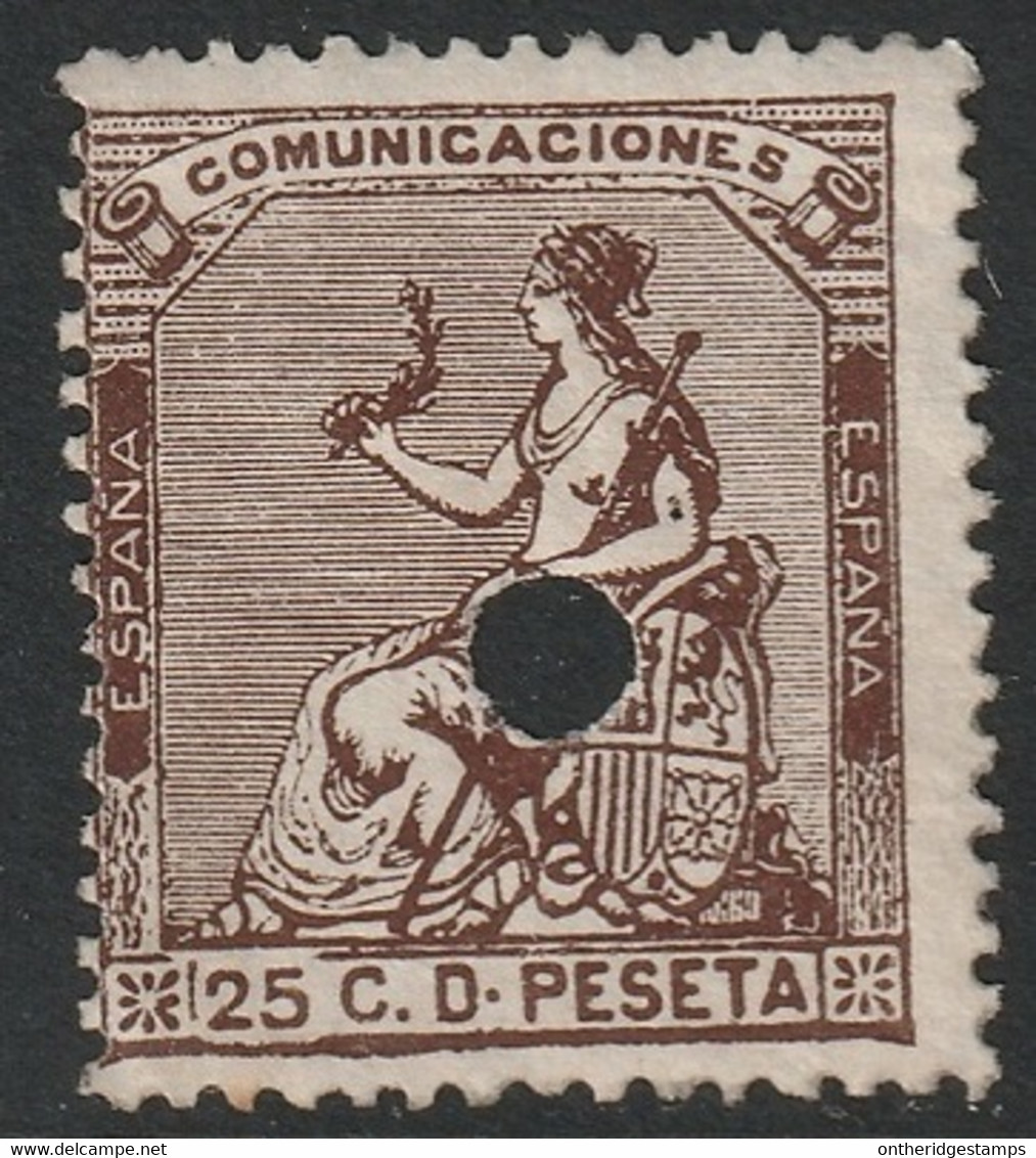 Spain 1873 Sc 195 Espana Ed 135T Yt 134 Used Telegraph Punch Cancel Dark Brown - Oblitérés