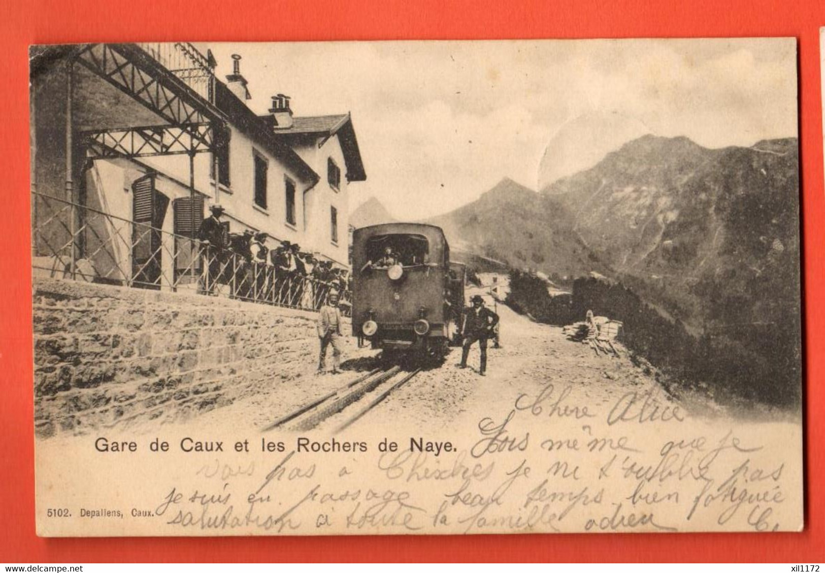 EAX-17  RARE Gare De Caux Avec Train Et Rochers De Naye. Cachet Caux-Territet Et Chexbres 1901.Dos Simple - Chexbres