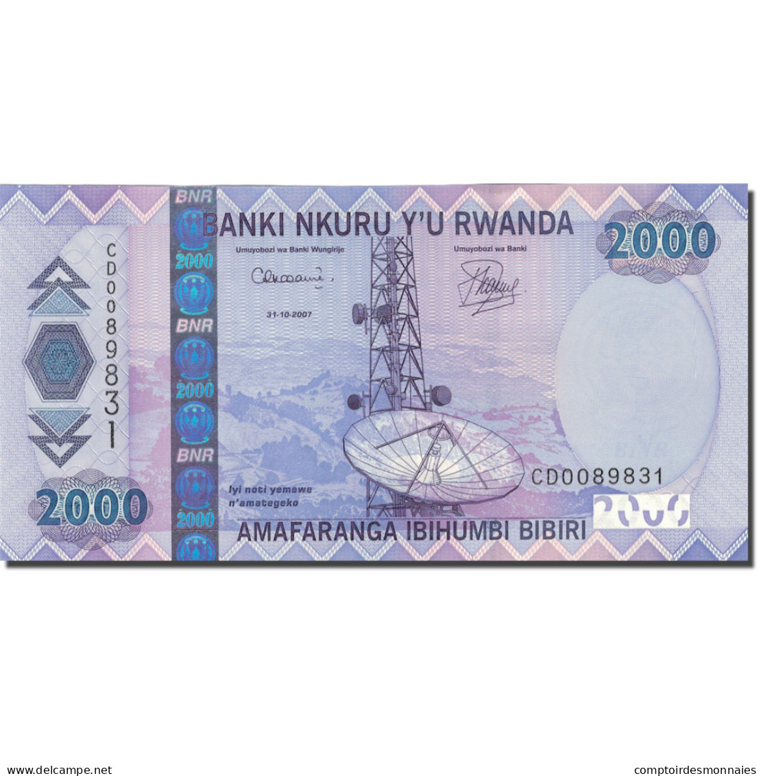 Billet, Rwanda, 2000 Francs, 2007, 2007-10-31, NEUF - Rwanda