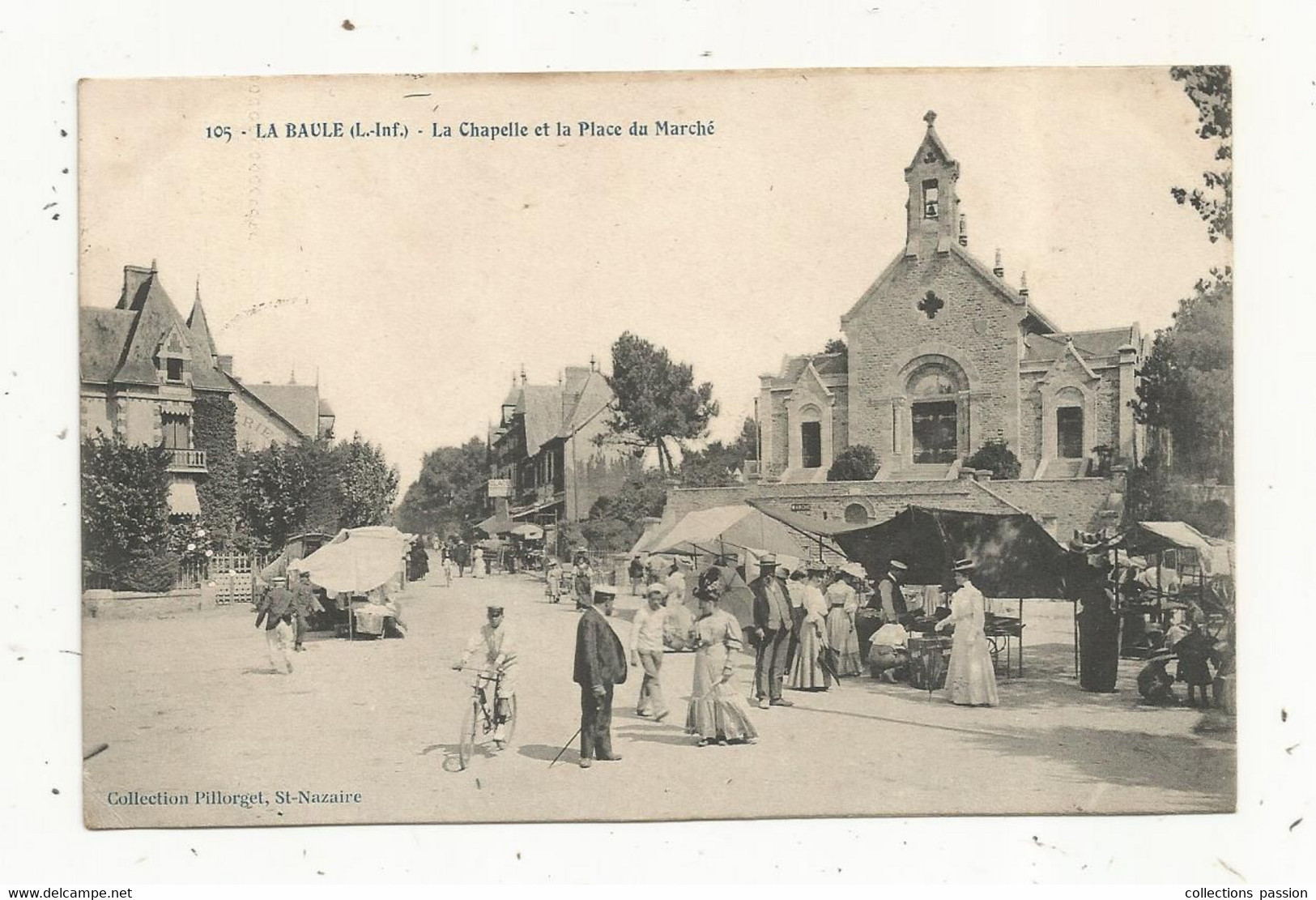 JC, Cp , Commerce , Marché , 44, LA BAULE ,la Chapelle Et La Place Du Marché, Voyagée 1908 - Mercati