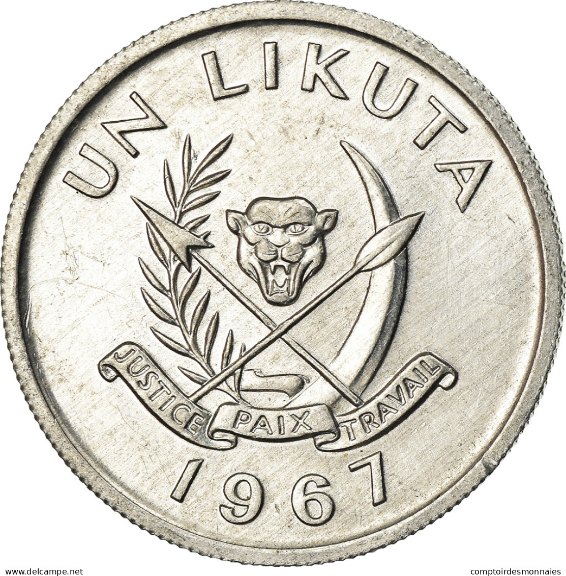 Monnaie, CONGO, DEMOCRATIC REPUBLIC, Likuta, 1967, TTB, Aluminium, KM:8 - Congo (República Democrática 1964-70)