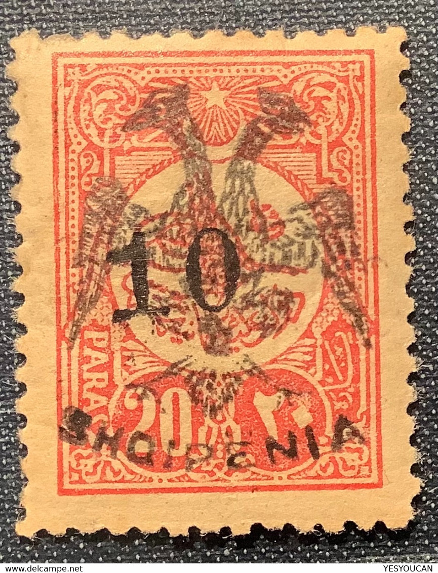 1913, Mi 16 RARE 1200€ VF MH* signed Scheller: 10 pa on 20 paTurkey ovpt Eagle & Shqipenia(Albanien Albania Albanie neuf