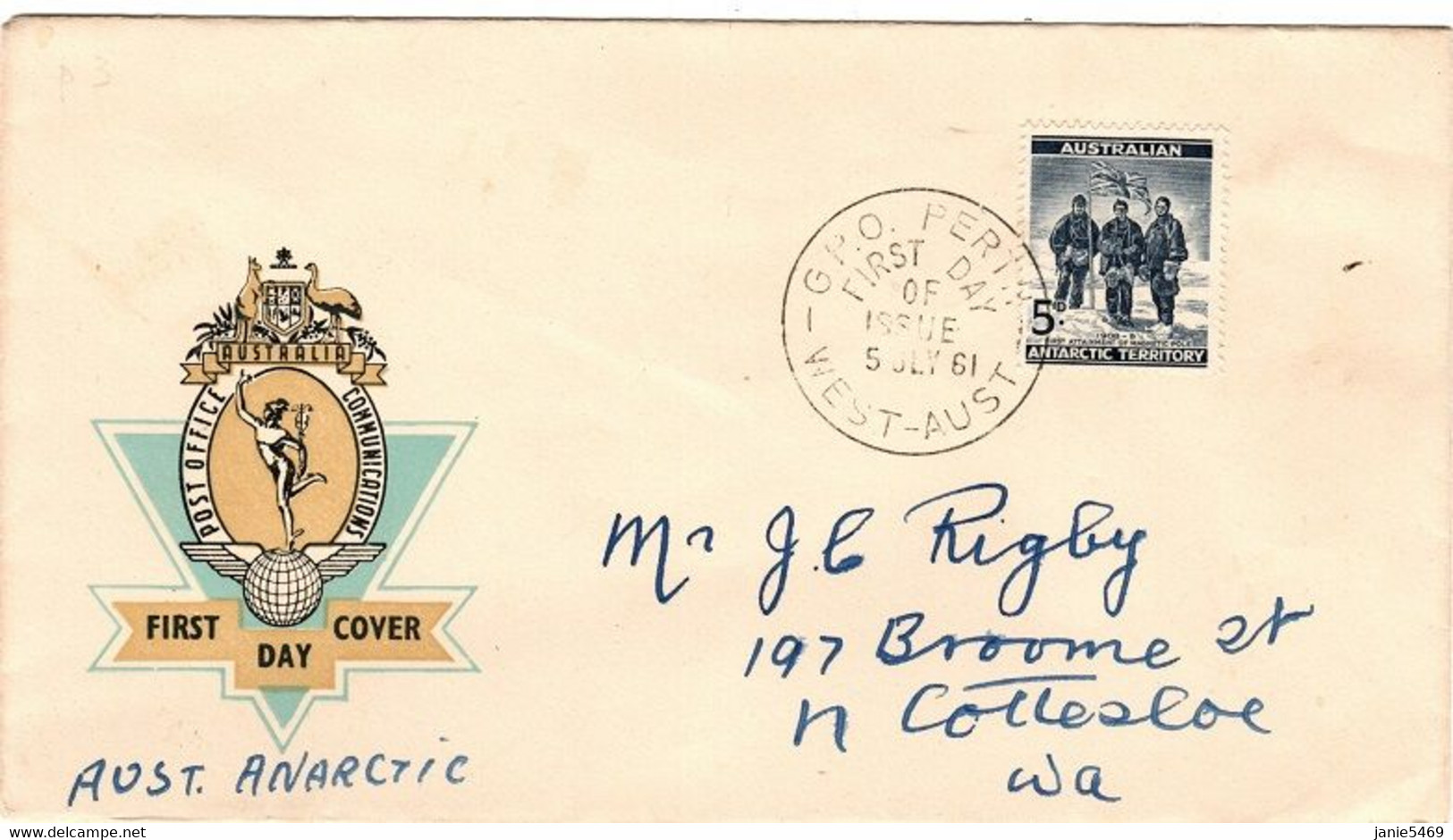 Australian Antartctic Territry 1961 Magnetic Pole,addressed  Post Office First Day Cover - FDC