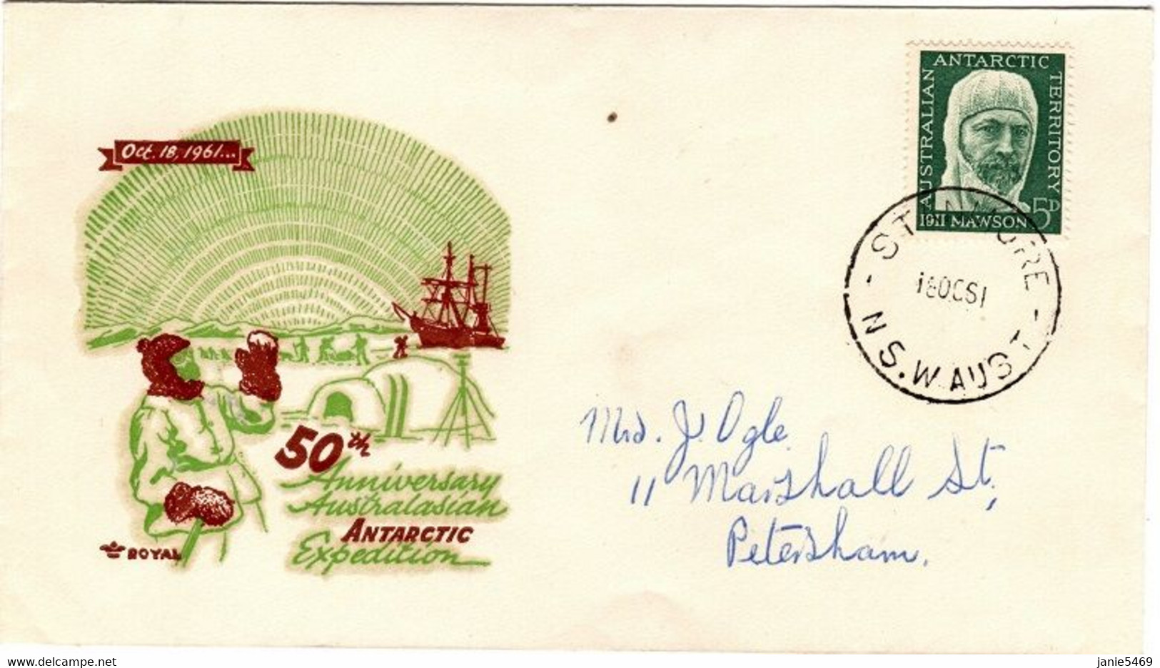 Autralian Antarctic Territory 1961 Mawson, Addressed Royal First Day Cover - FDC