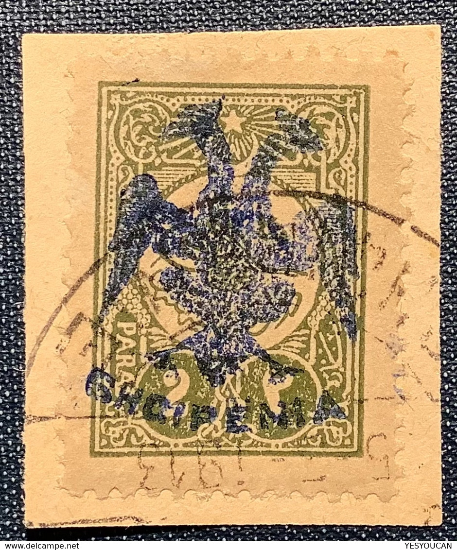 1913, Yvert 1 900€ Signed Scheller: 2 Para Of Turkey With RARE BLUE ! Ovpt Eagle & Shqipenia (Albania Albanie Albanien - Albania