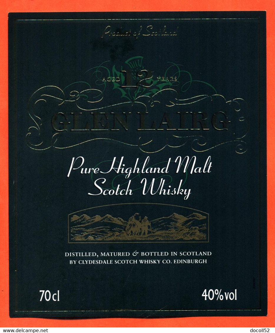 Etiquette Neuve De Whisky Glen Lairg 12 Years Pur Malt - 70 Cl - Whisky