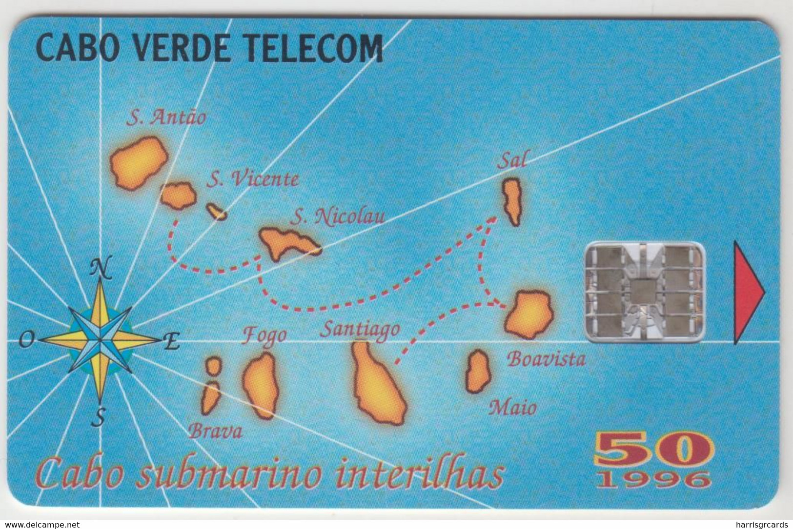 CAPE VERDE - "Cabo Submarino Fibra óptica Interilhas" , Chip:SC7, 06/96,tirage 145.000, 50 U, Used - Cape Verde