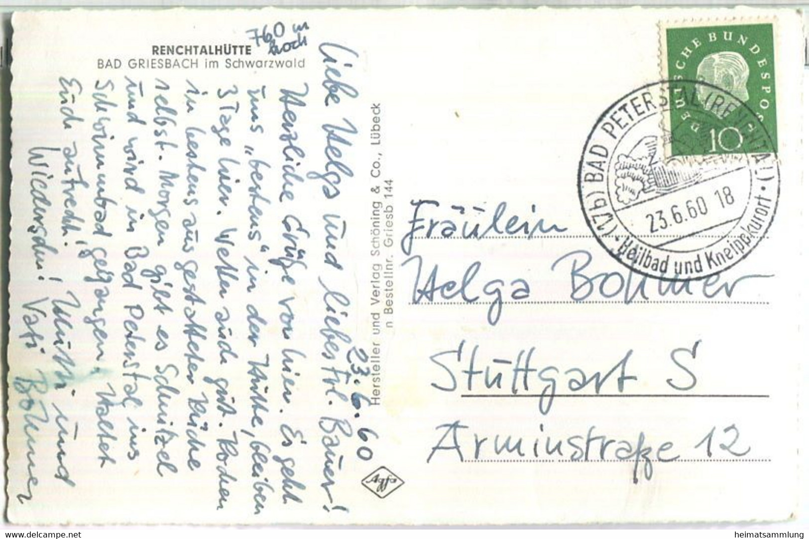 Renchtalhütte - Bad Griesbach - Foto-Ansichtskarte - Verlag Schöning & Co. Lübeck - Bad Peterstal-Griesbach