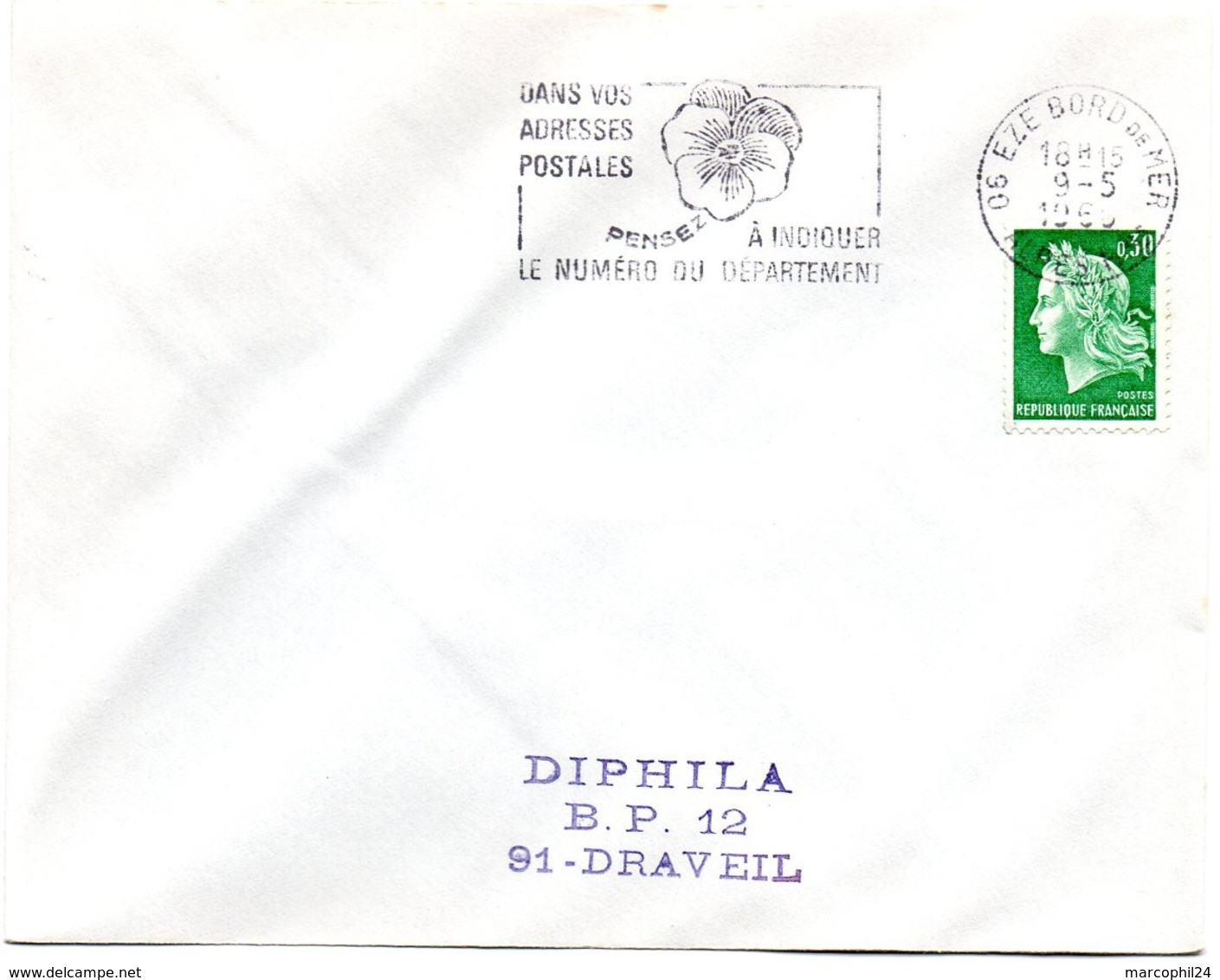 ALPES Mmes - Dépt N° 06 = EZE BORD DE MER 1969 = FLAMME SECAP ' PENSEZ à INDIQUER NUMERO DEPARTEMENT ' - Code Postal