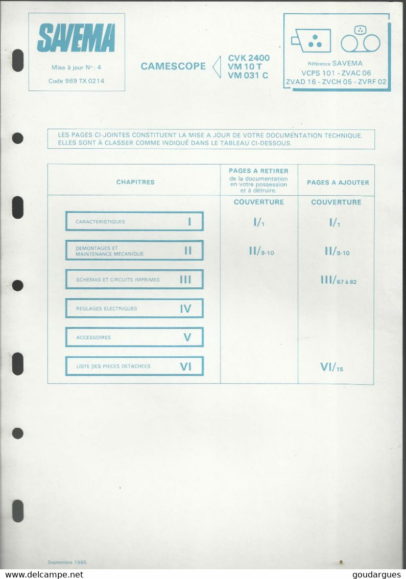 SAVEMA - Documentation Technique Caméscope VCPS 101 - Caméscope