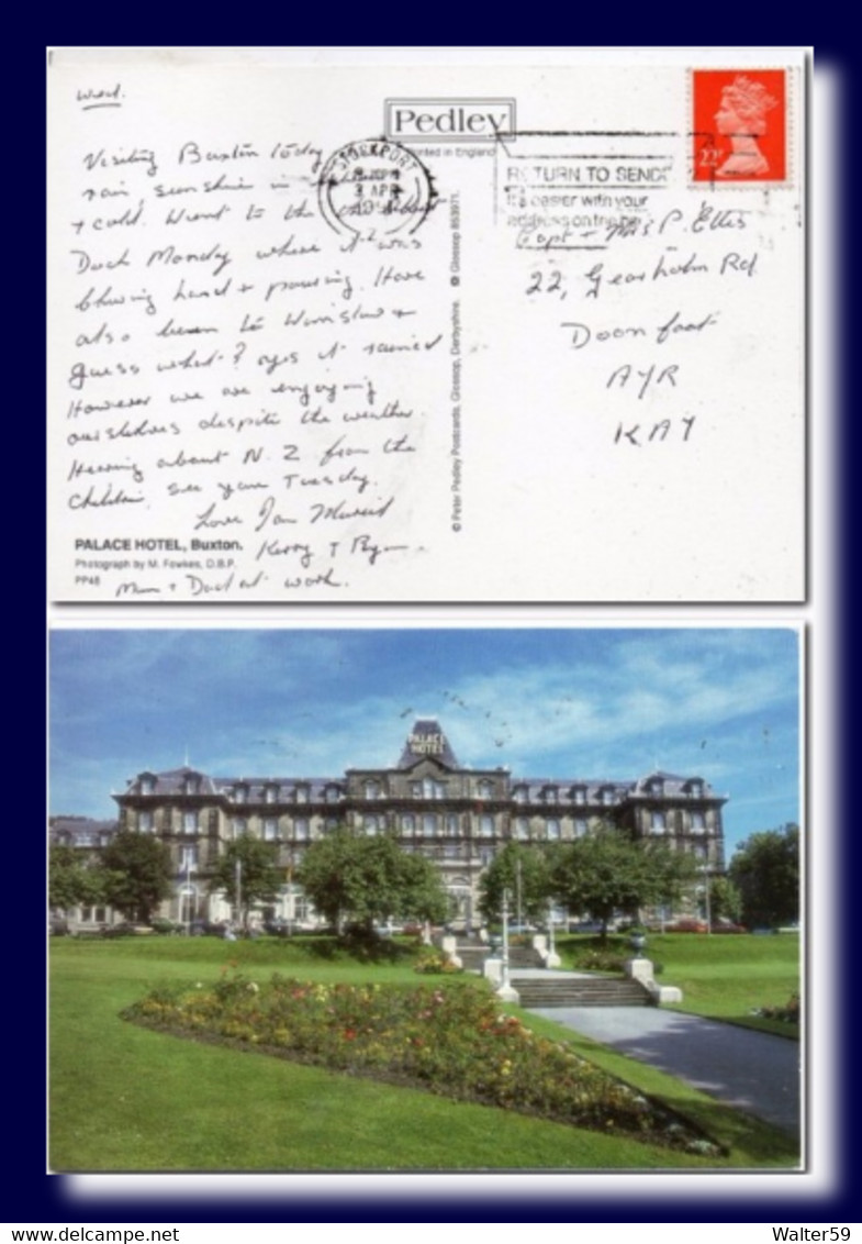 1991 UK Great Britain Postcard Palace Hotel Buxton Posted Stockport To Scotland Slogan - Derbyshire