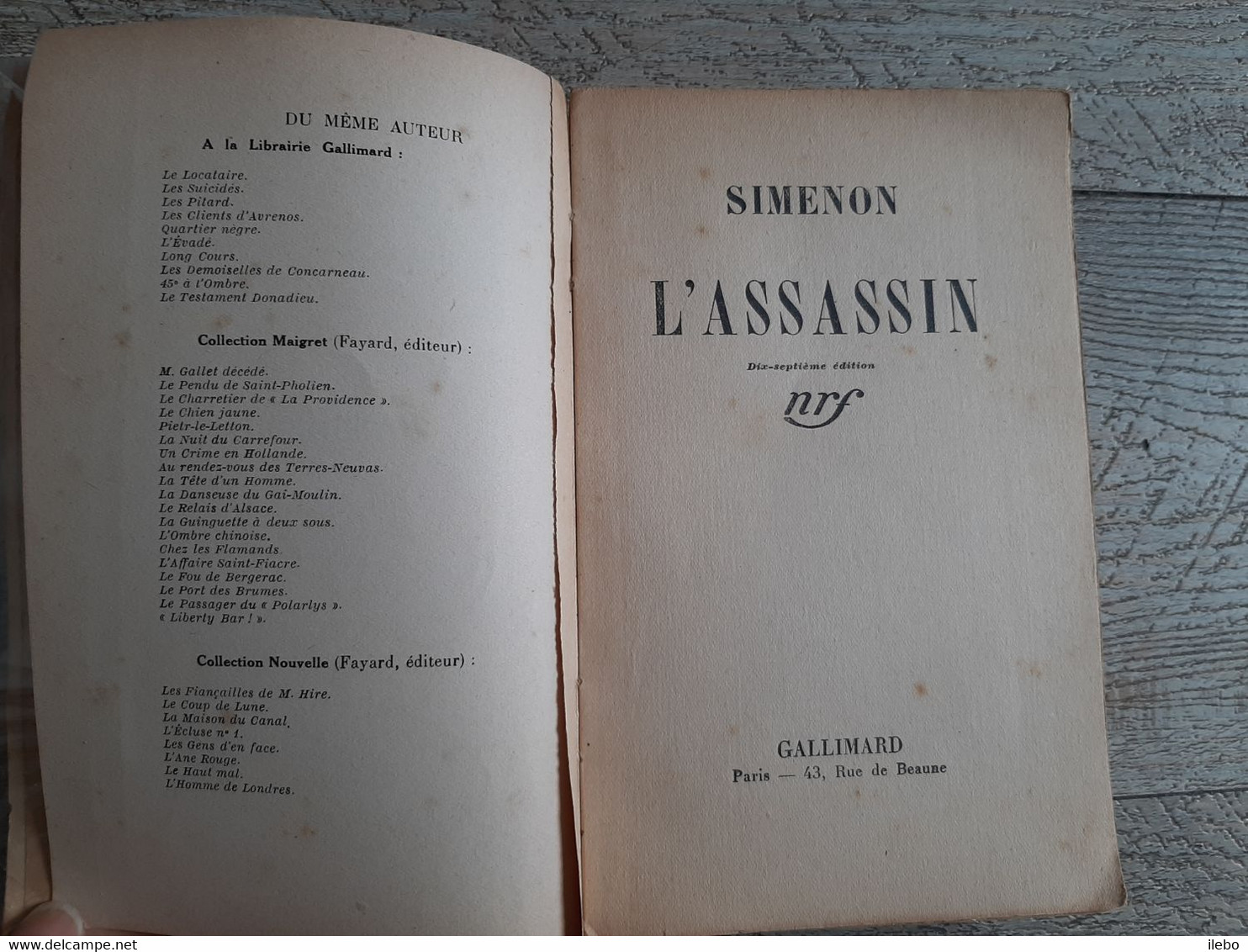 L'assassin Simenon Gallimard 1937 - Simenon