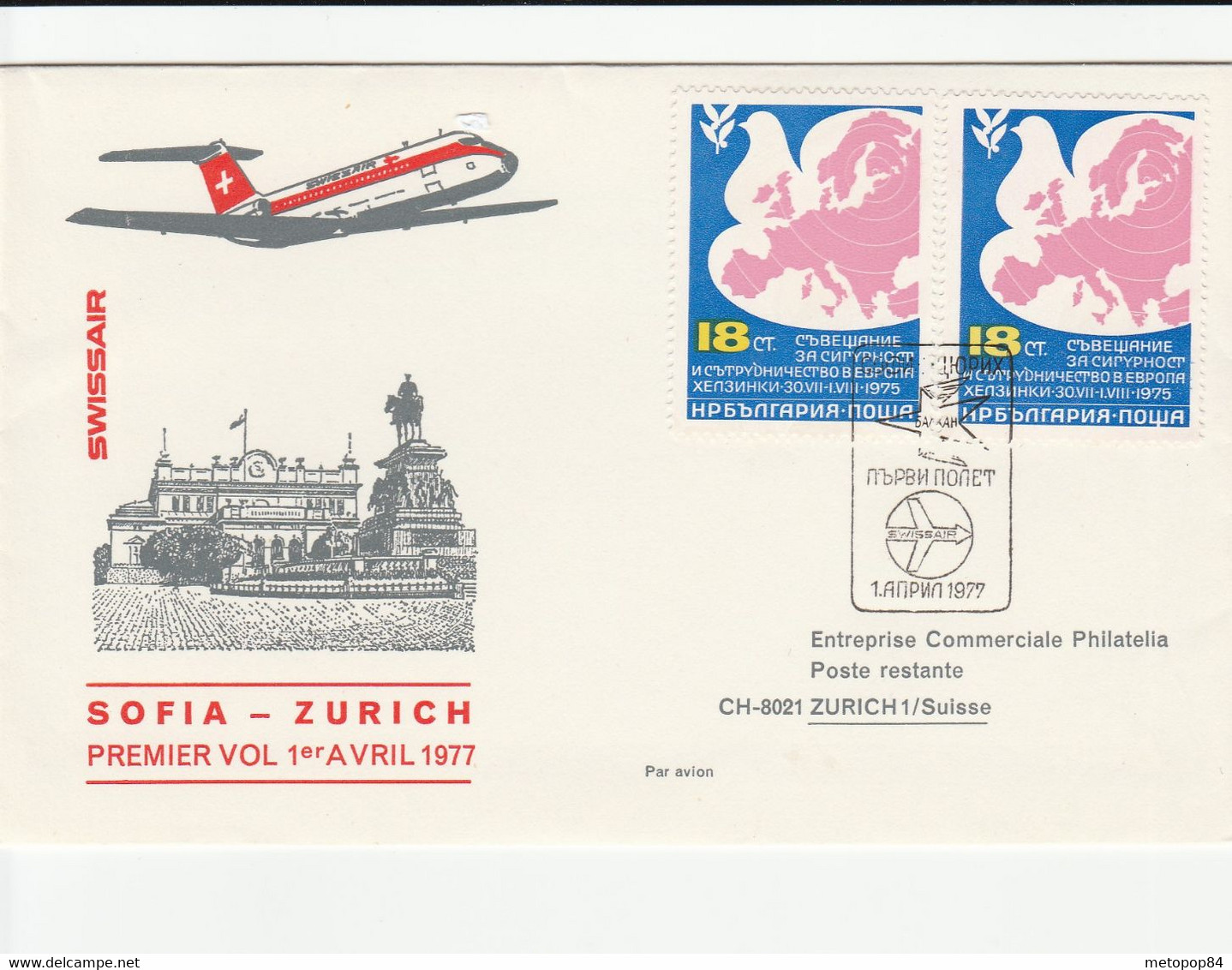 Bulgaria 1977 First Flight Sofia - Zurich - Covers & Documents