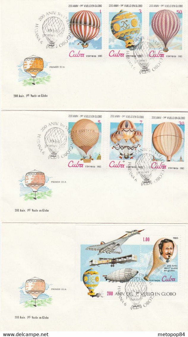 Cuba 1983 Bicentenary Of Balloons FDC - 3 Covers - Cartas & Documentos