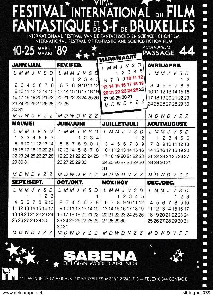 LOISEL. Mini-calendrier Pour Le 7e Festival International Du Film Fantastique Et De S-F. Bruxelles 1989. - Agende & Calendari