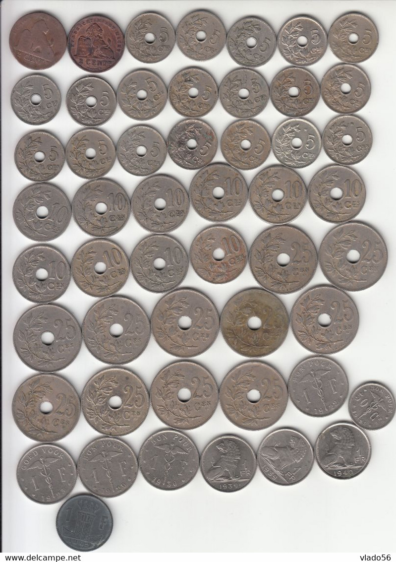 BELGIUM - LOT A  = 72  DIFFERENT COINS FROM  2 CENTIME 1905 UP TO  1 FRANC 1942 (TABLE),  LM1.12 - Colecciones