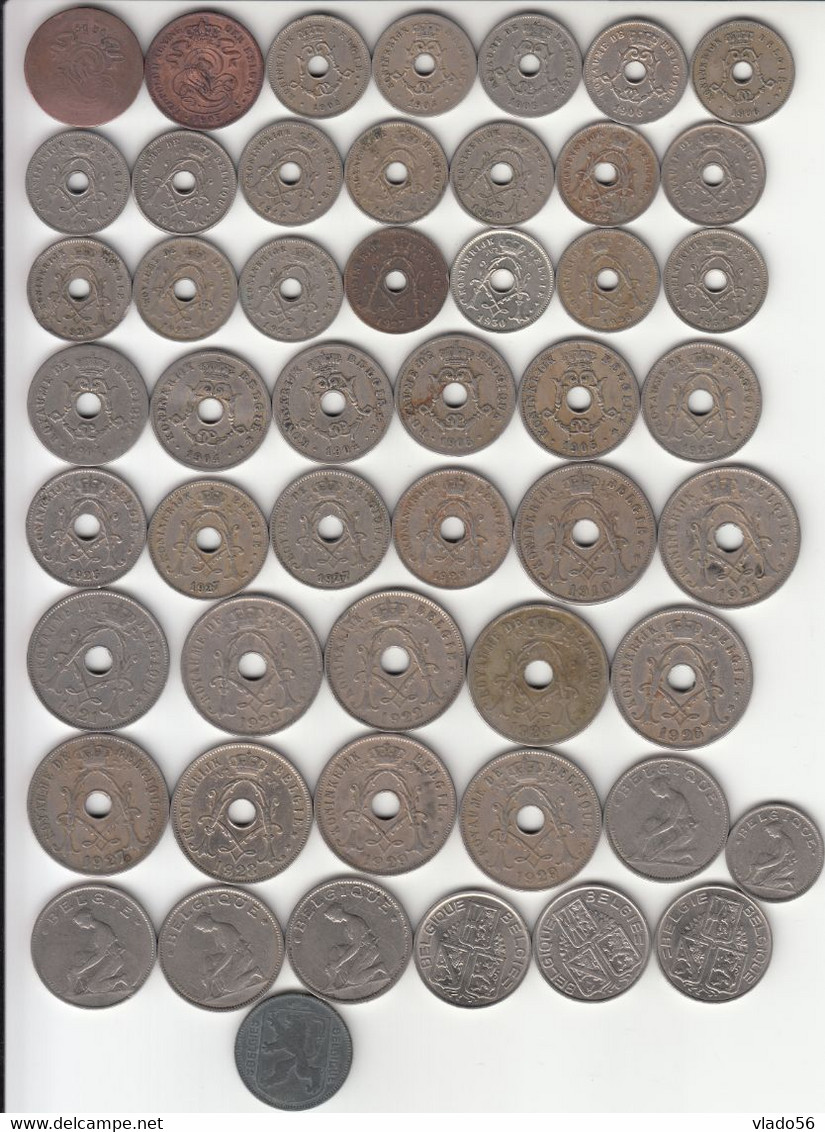 BELGIUM - LOT A  = 72  DIFFERENT COINS FROM  2 CENTIME 1905 UP TO  1 FRANC 1942 (TABLE),  LM1.12 - Collections