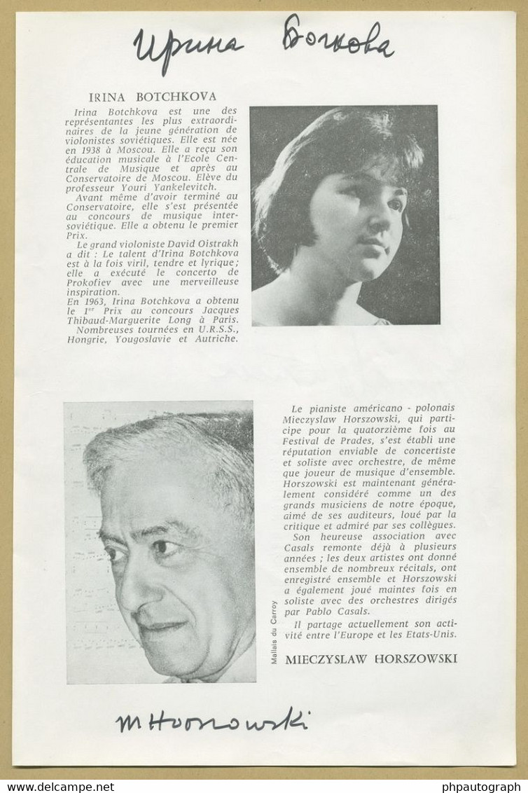 Irina Bochkova - Mieczyslaw Horszowski - Eugene Istomin - Walter Klien - Signed Program Page - Prades 1965 - Autres & Non Classés