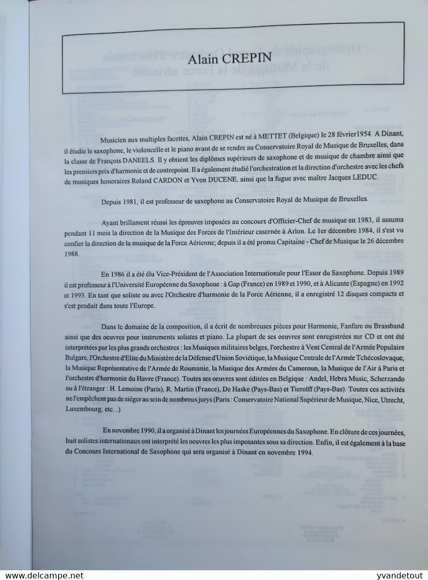 Programme Concert Du Grand Orchestre D'harmonie De La Force Aérienne Belge. Collégiale De Dinant. Alain Crepin - Programma's