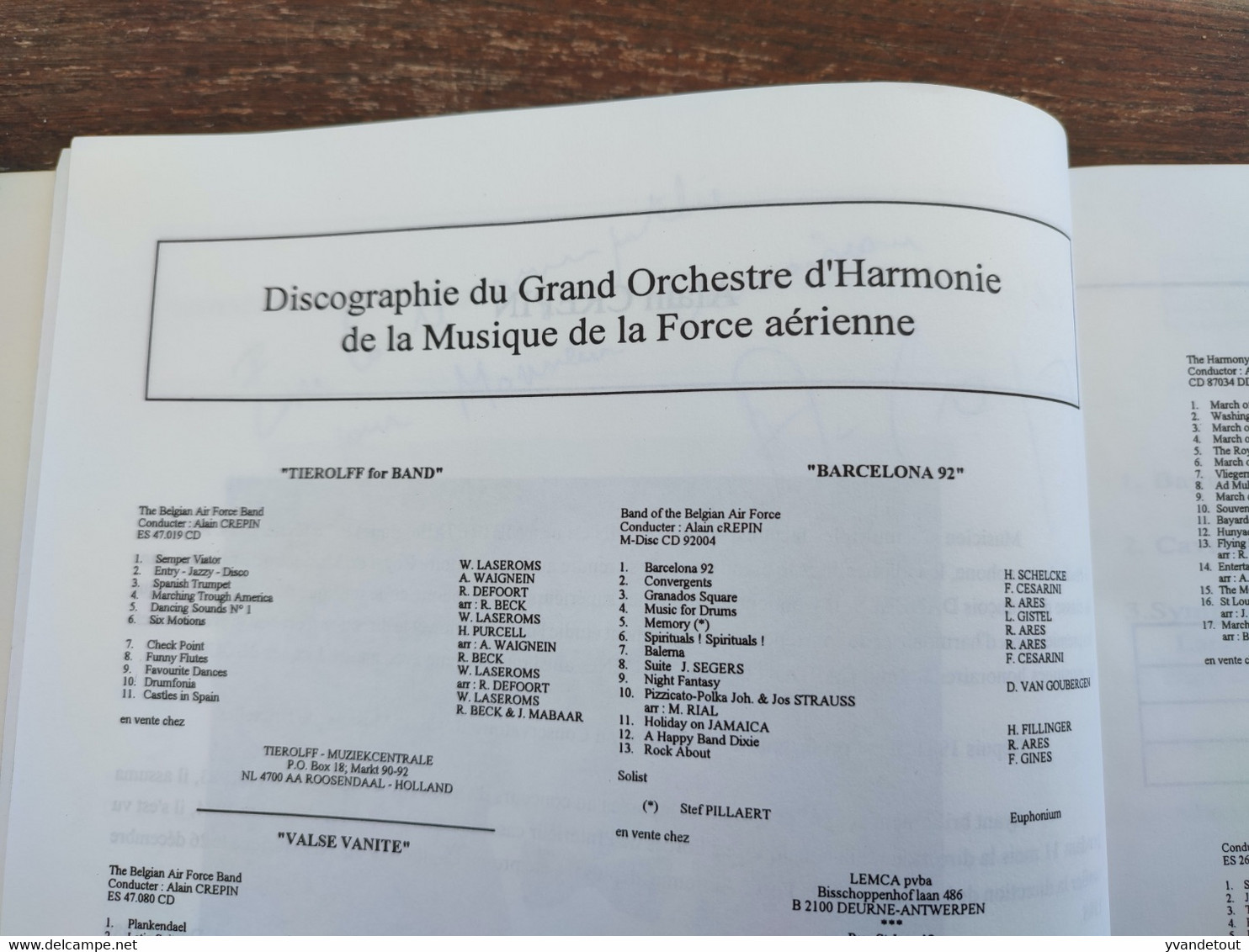 Programme Concert Du Grand Orchestre D'harmonie De La Force Aérienne Belge. Collégiale De Dinant. Alain Crepin - Programma's