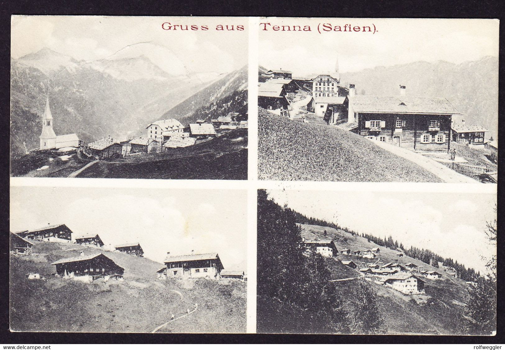 1903 Gelaufene AK, 4 Bildrig, Gruss Aus Tenna (Safien) Nach Basel - Tenna