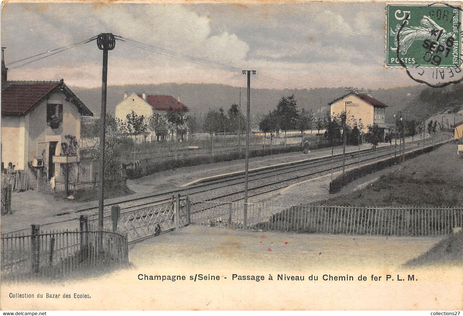 77-CHAMPAGNE-SUR-SEINE- PASSAGE A NIVEAU DU CHEMIN DE FER P.L.M - Champagne Sur Seine