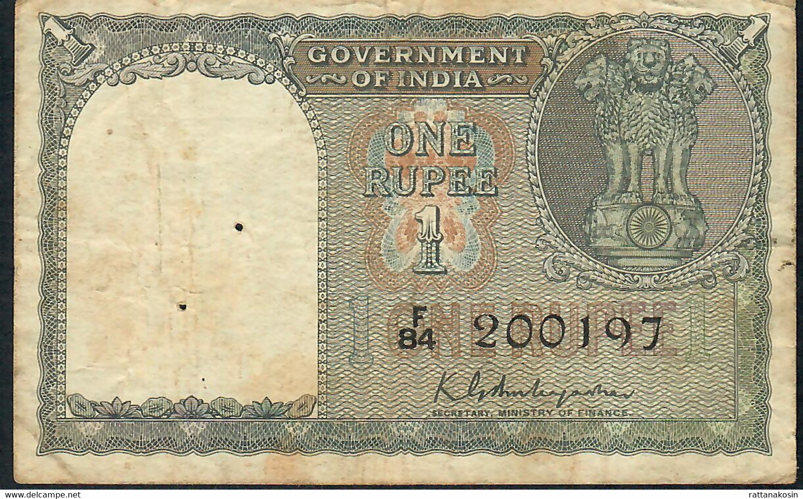 INDIA P71b 1 RUPEE Issued 5.6.1950 Signature AMBEGAONKAR #F/84   AVF  2 P.h. - Inde