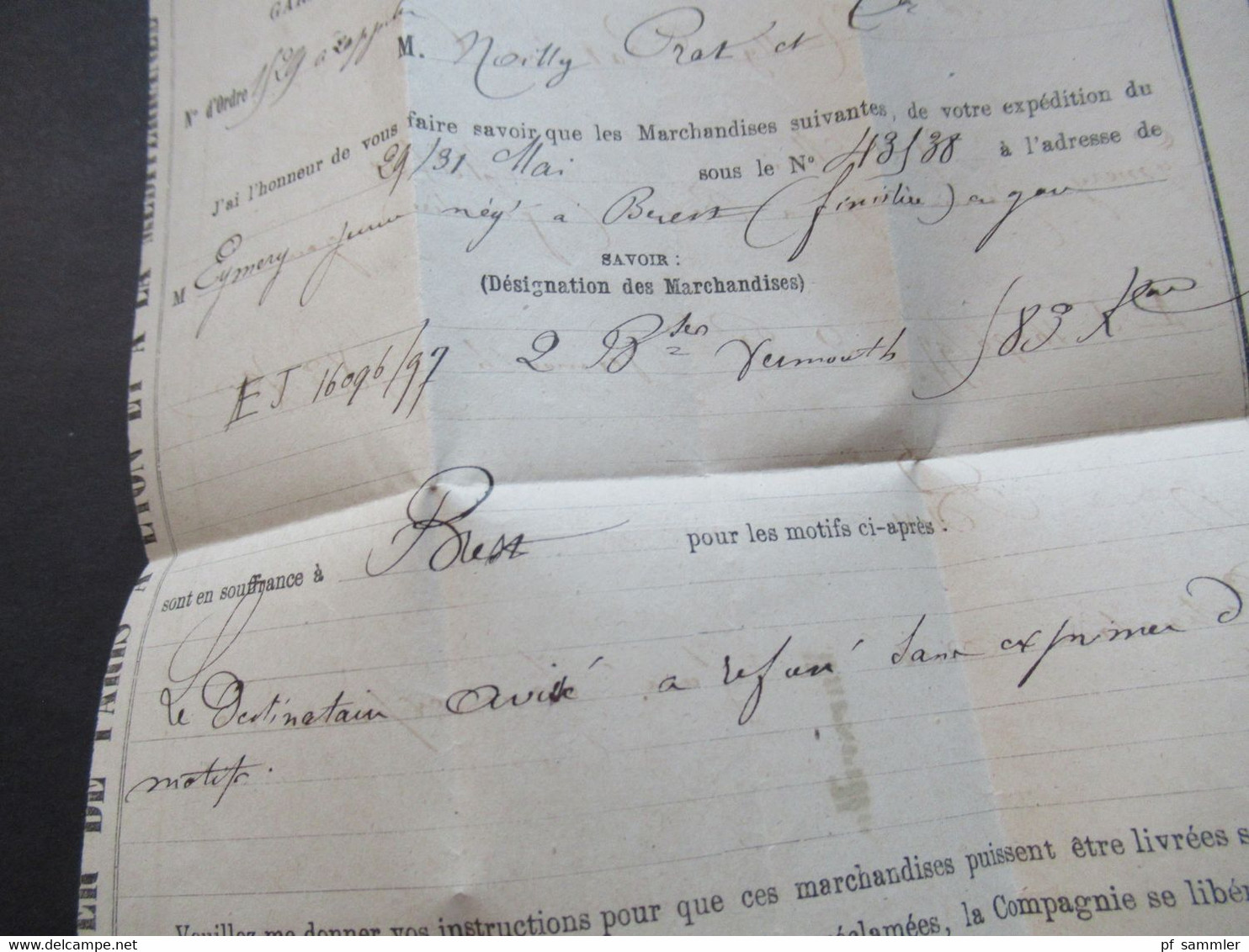 1867 Napoleon III. Nr.20 EF auf gedrucktem Brief Marseille Le Chef de Gare / Cehmins de Fer de Paris blauer L1 Marseile