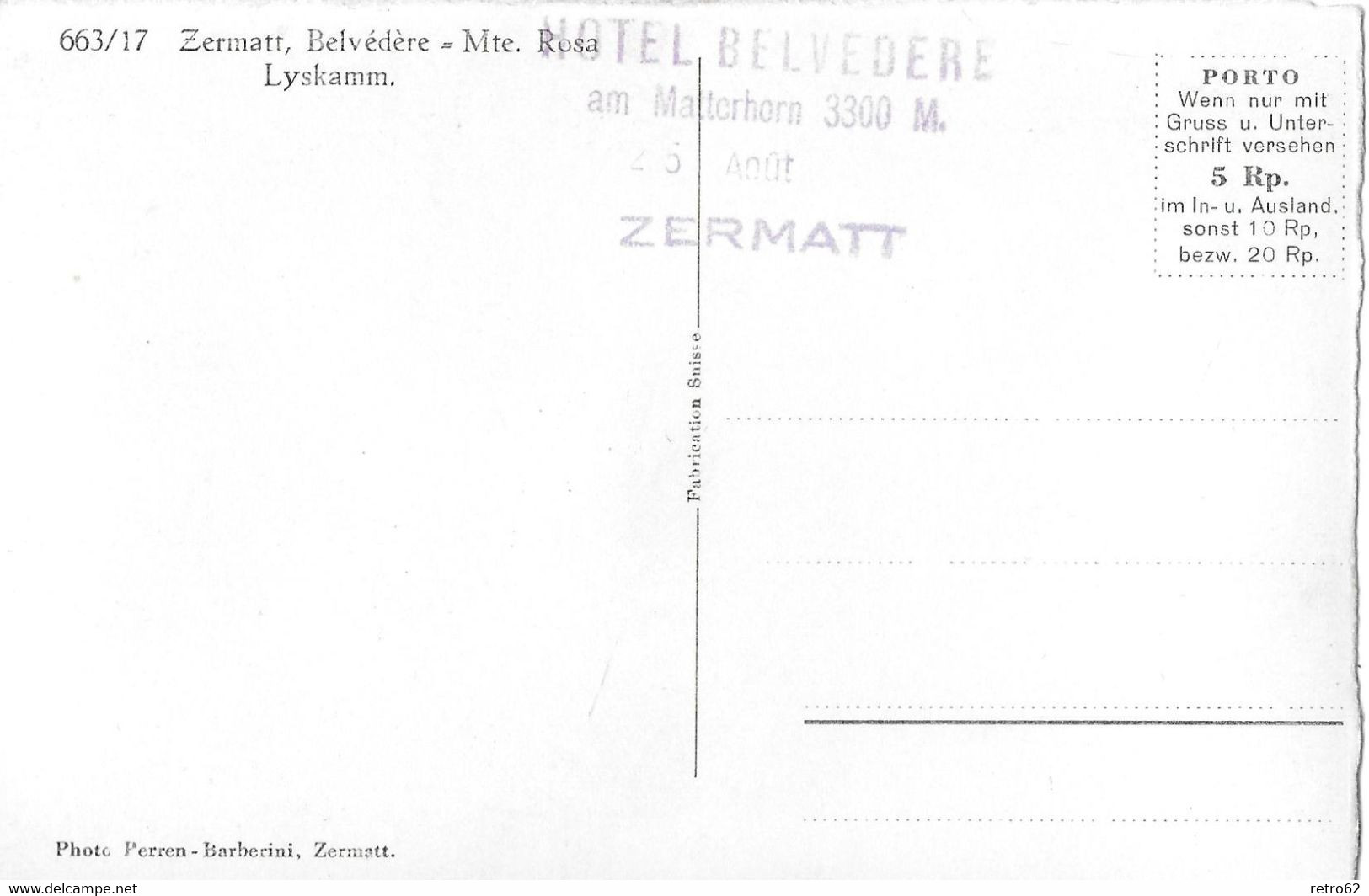 ZERMATT → Hotel Belvédère Am Matterhorn Mit Saumpferden Davor, Fotokarte Ca.1935 - Ferden