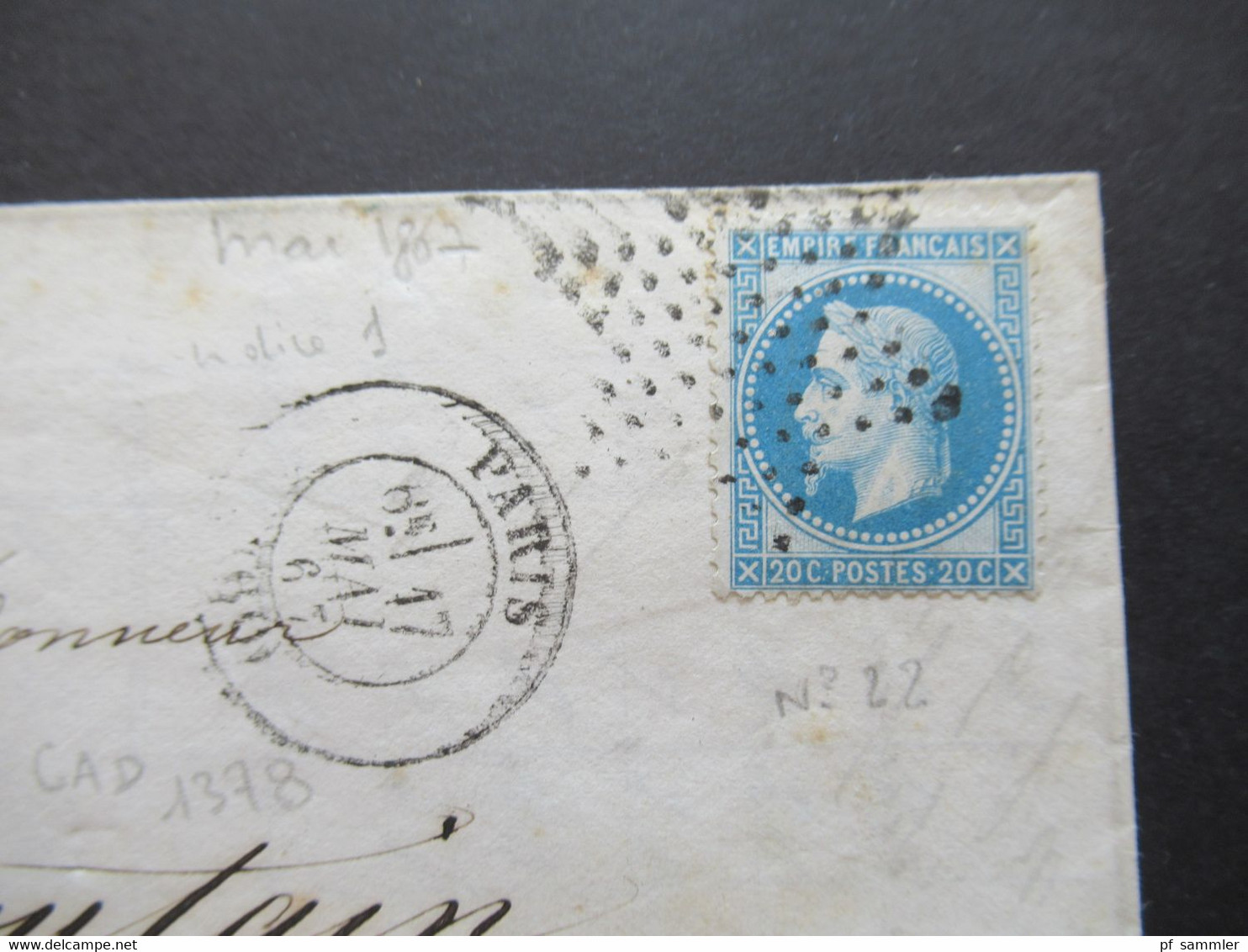 1867 Napoleon III. Nr.21 EF Gedruckter Brief / Dekorative Rechnung Cotons Fils D'Irlande Michelez Fils Aine Sternstempel - 1862 Napoléon III
