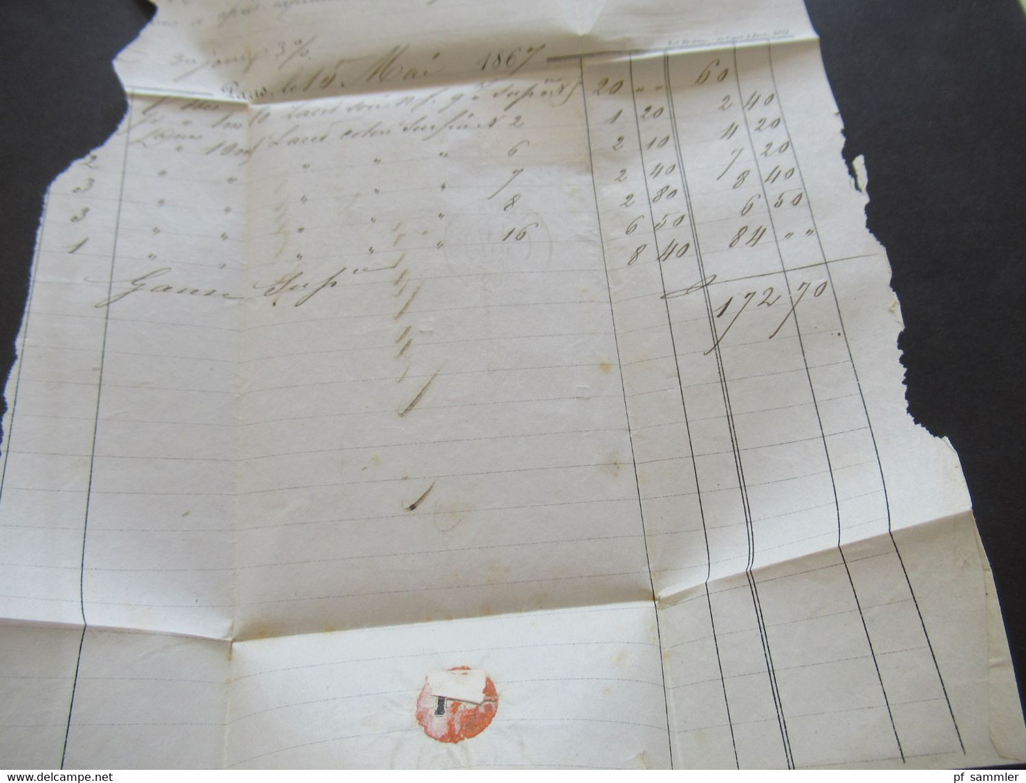 1867 Napoleon III. Nr.21 EF gedruckter Brief / dekorative Rechnung Cotons Fils d'Irlande Michelez Fils Aine Sternstempel