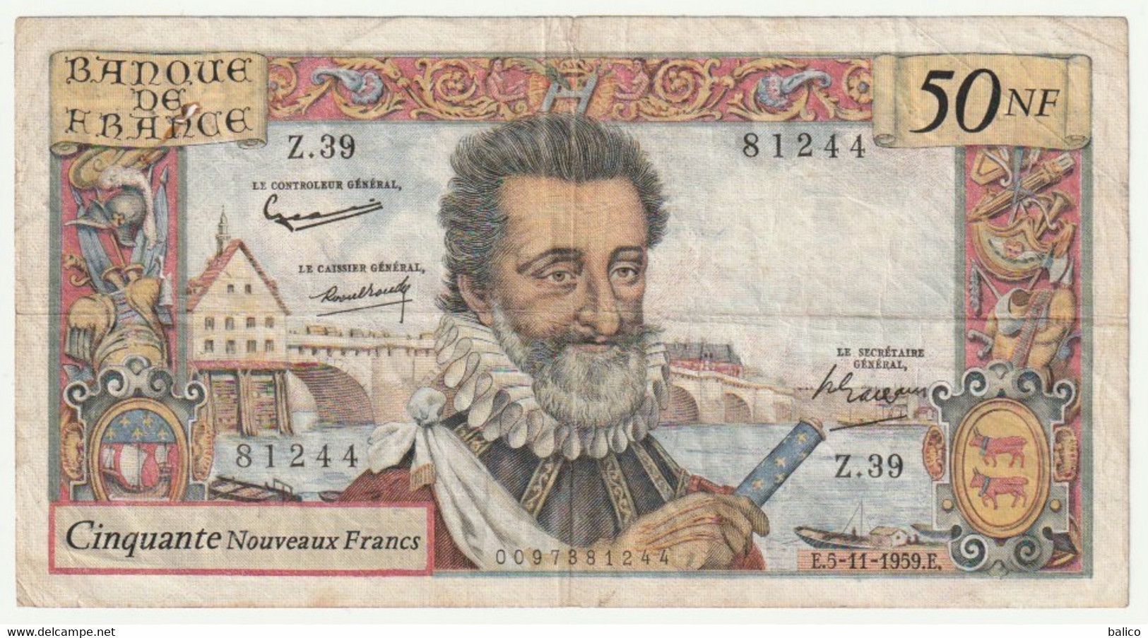 50 NF  - Henry IV Du  5 - 11 - 1959 - 10 NF 1959-1963 ''Richelieu''