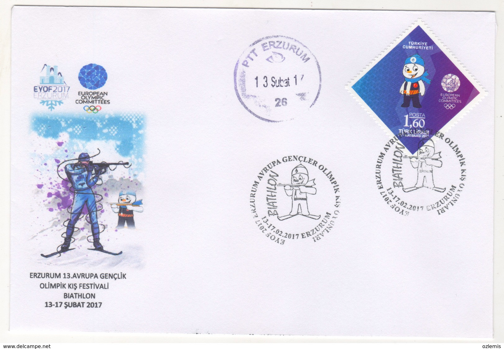 EYOF 2017 ERZURUM EUROPEAN YOUTH OLYMPIC WINTER FESTIVAL FIRST DAY  COVER - Brieven En Documenten