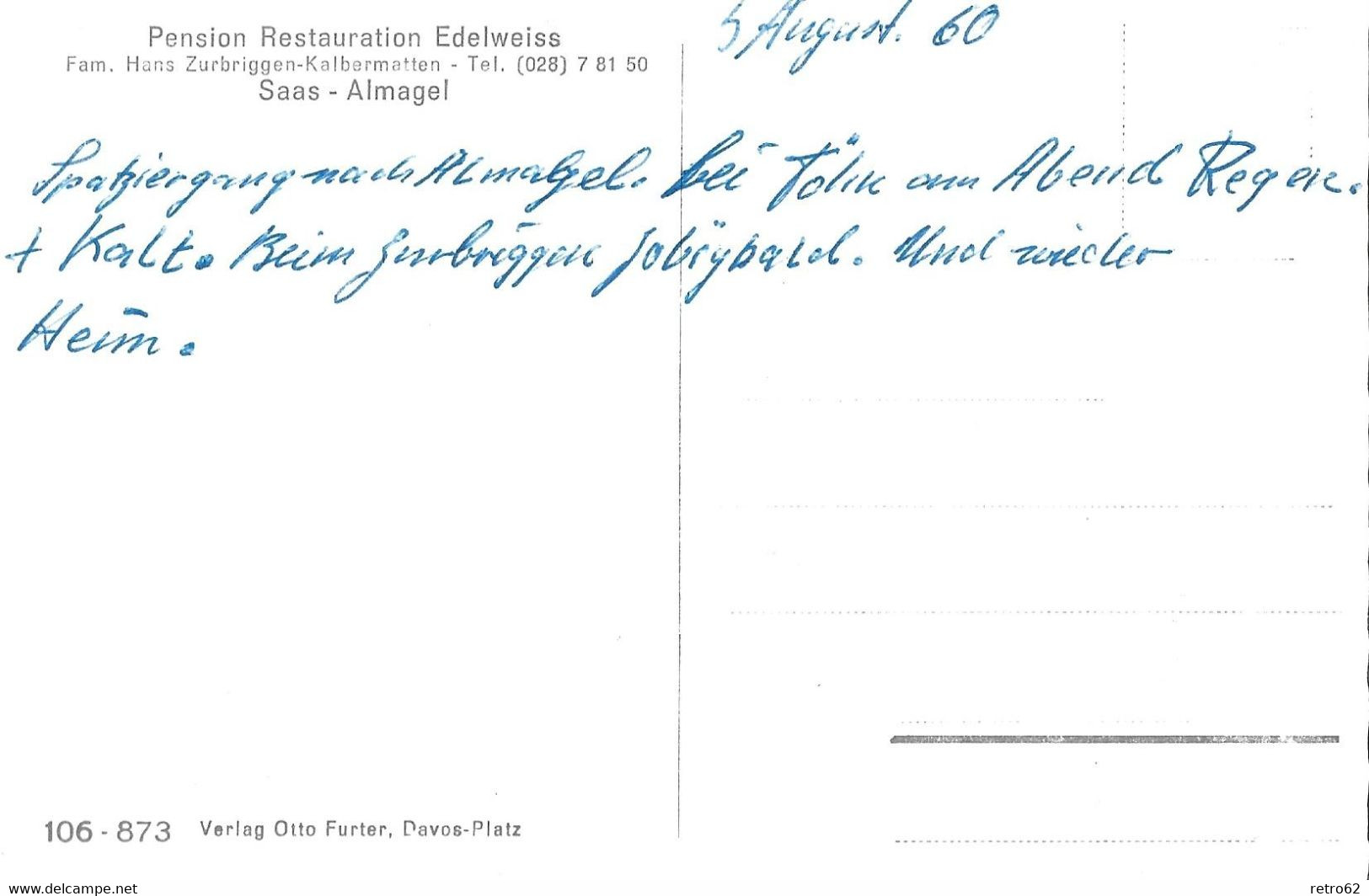 SAAS - ALMAGELL  → Pension Restauration Edelweiss, Fotokarte Anno 1960 - Saas-Almagell