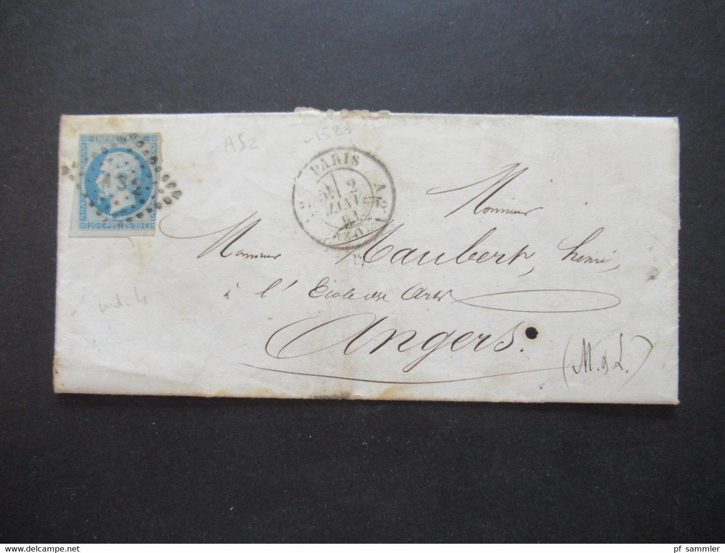 1861 Napoleon III. Nr.13 II Stempel Paris (30) Nach Angers Rautenstempel AS 2 Faltbrief Mit Inhalt - 1853-1860 Napoléon III