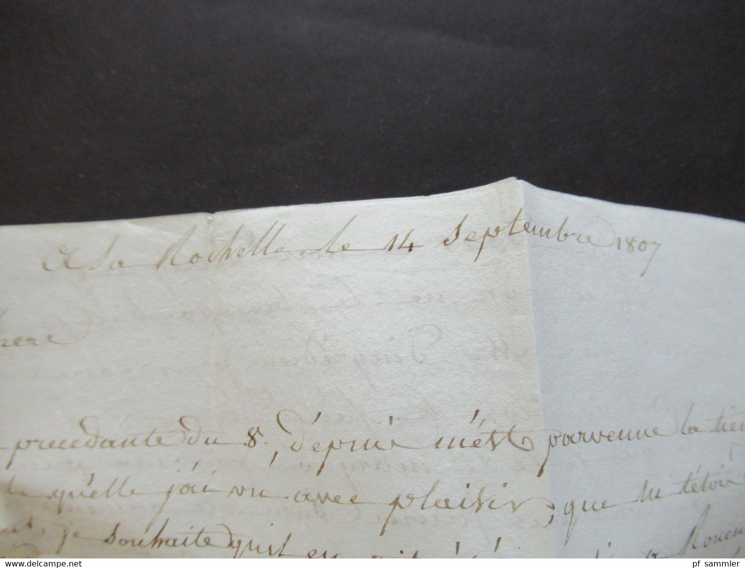 Frankreich Prephila 14.9.1807 schwarzer Stempel L2 16 La Rochelle Faltbrief mit Inhalt nach Rouen