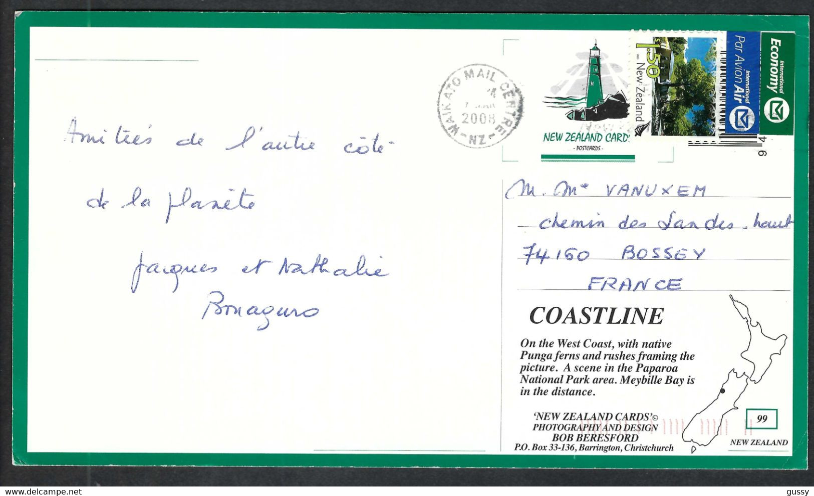 NOUVELLE ZELANDE  2008:  CP Entier  Par Avion De Waïkato Pour La France - Postal Stationery