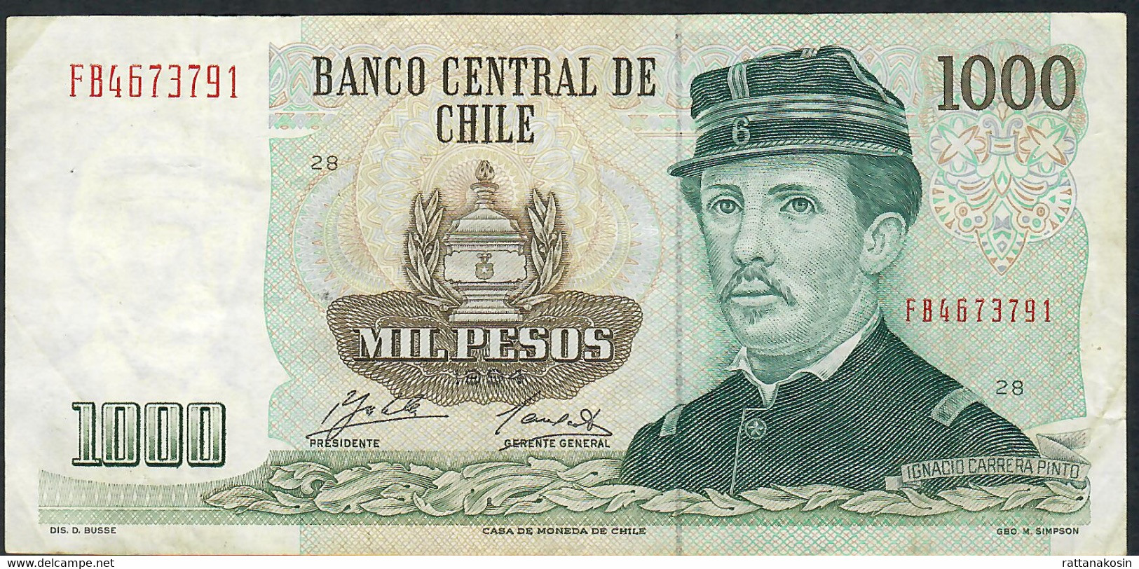 CHILE P154e 1000 PESOS 1994 VF - Chili