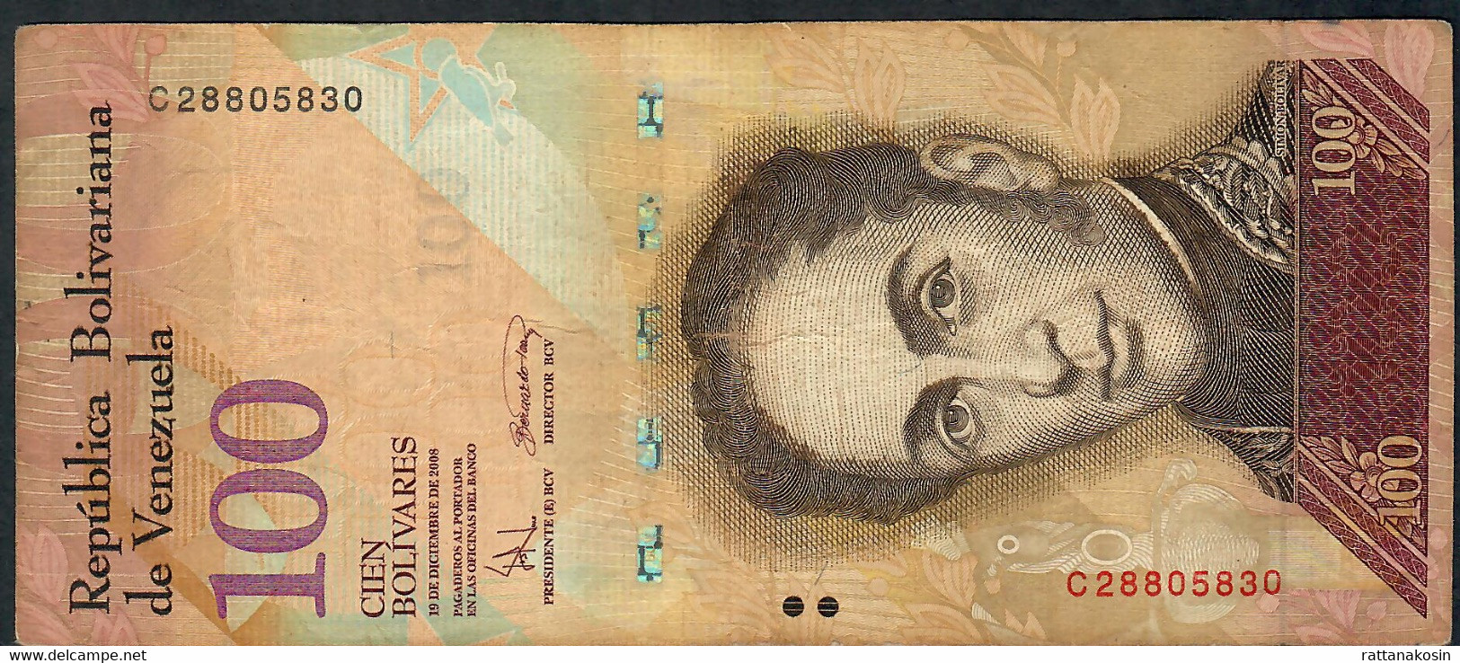 VENEZUELA  P93b 100 BOLIVARES 19.12.2008  #C    F-VF - Venezuela