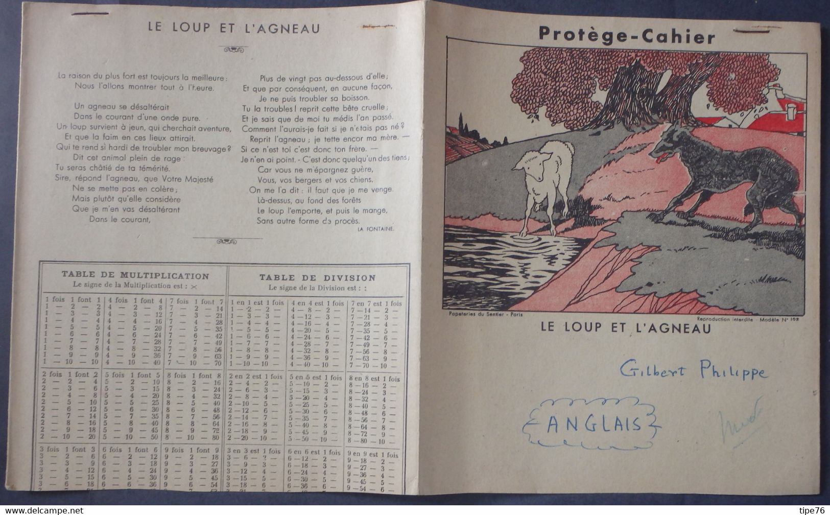 Protège Cahier  Papeteries Du Sentier Paris - Le Loup Et L'agneau Fable La Fontaine - Protège-cahiers