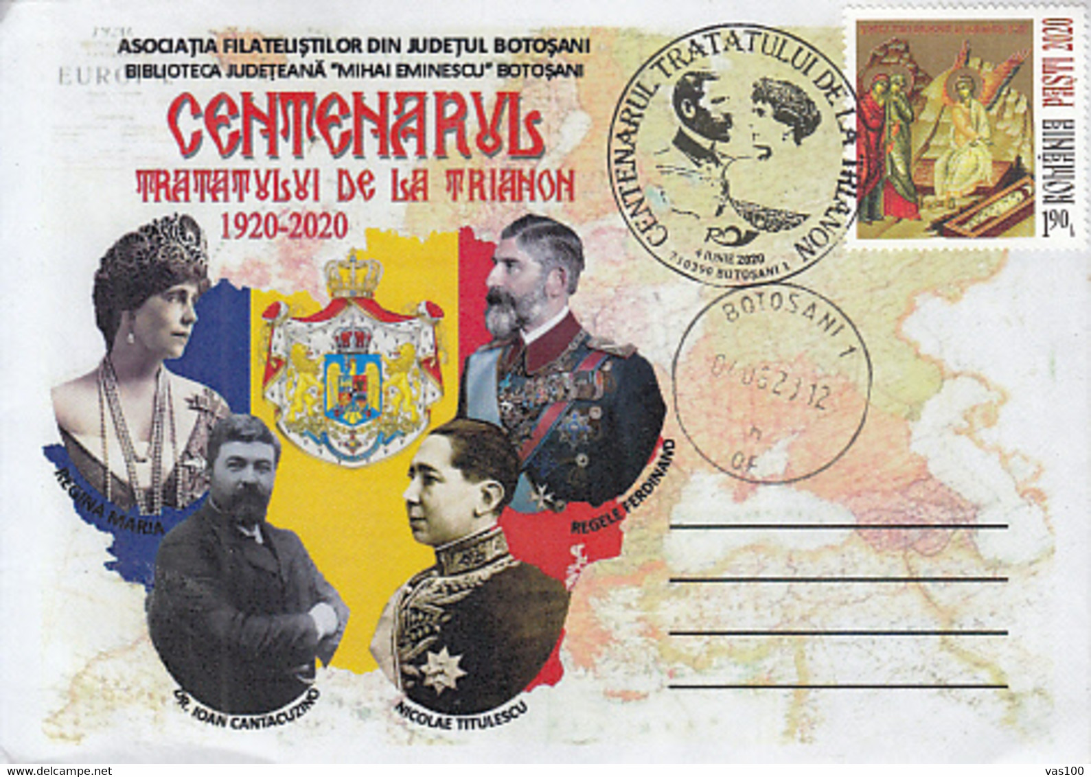 TRIANON TREATY ANNIVERSRY, PERSONALITIES, SPECIAL COVER, 2020, ROMANIA - Briefe U. Dokumente