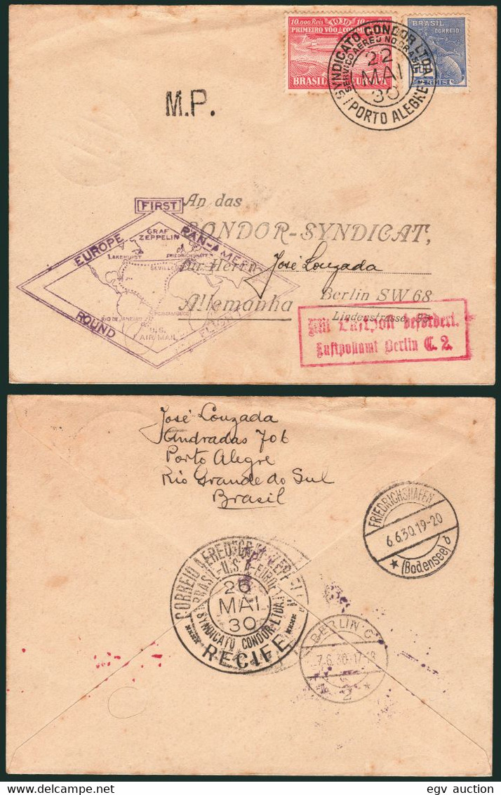 Brasil - Zeppelin - CIA Condor Yv. 13+...177 - Marca Sieger 59B - Mat "Sindicato Condor Ltda.-Porto Alegre 22/5/30 -... - Airmail (Private Companies)