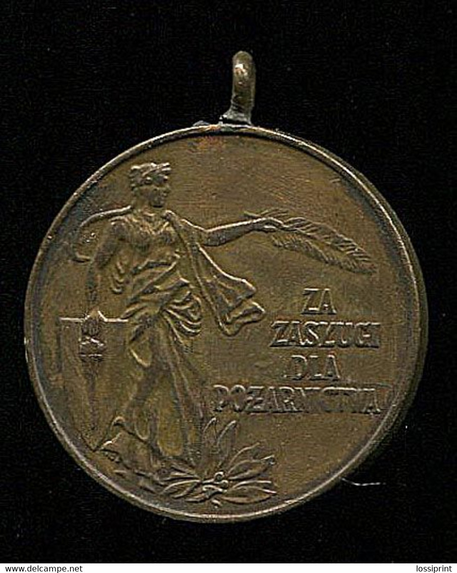 Poland Medal Za Zaslugi Dla Pozarnistwa, Yellow Metal - Autres & Non Classés