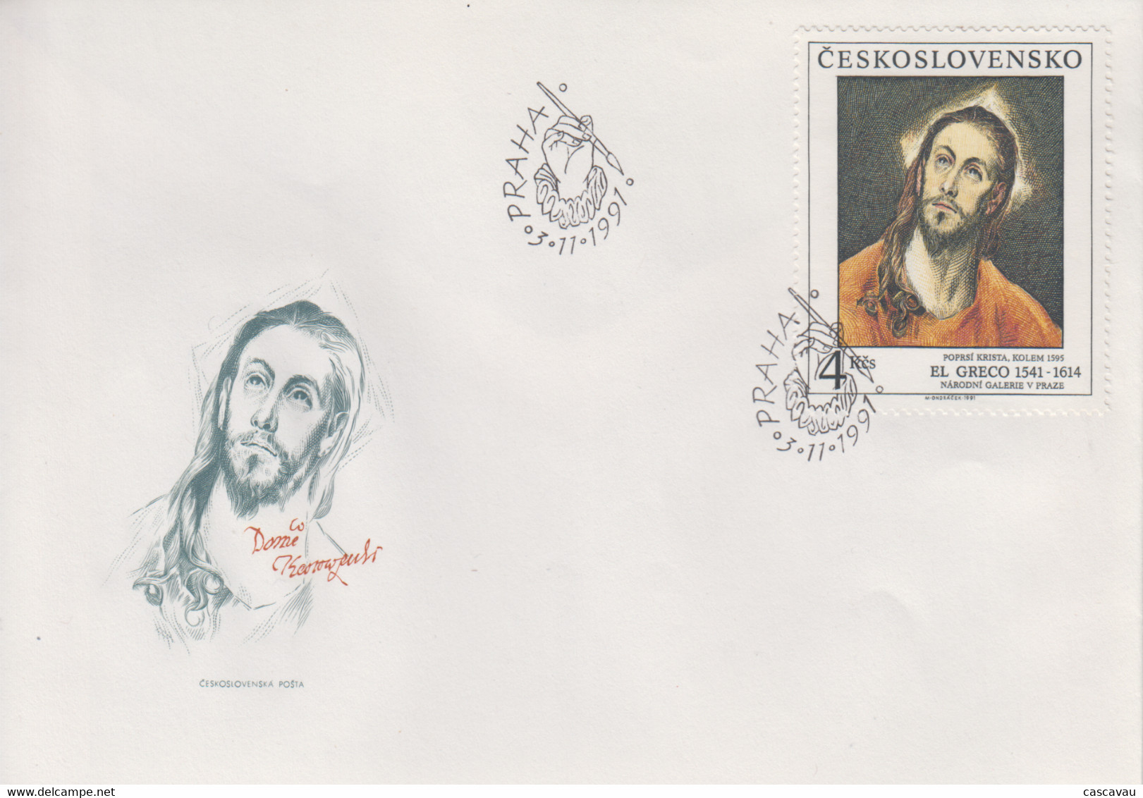 Enveloppe   FDC   1er  Jour   TCHECOSLOVAQUIE     Oeuvre   De   EL  GRECO   1991 - FDC